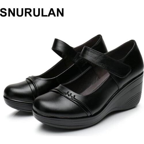 SNURULAN Genuine Leather Slip On Shoes Walking Shoes Woman Platform Casual Shoes Woman Sapatos Femininos Chaussure Femme E045