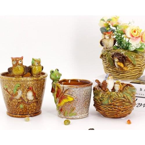 Owl Succulent Ceramic Flowerpot bird Cute Animal Flower Pot Creative Mini Garden Bedroom Desktop Home Decoration Gift Pen holder