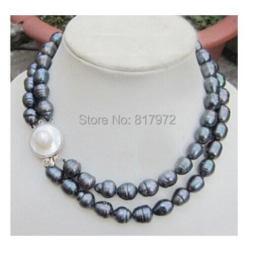 Wedding Top Real Pearl 10-11mm AAA Natural Black Colors Pearl Handmade 2 Layer Necklace Women Jewelry Freshwater Fashion Gift