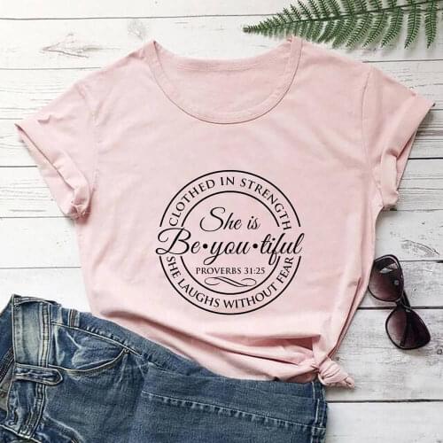 She Is Beautiful 100%Cotton Print Women Tshirt Christian Shirt Womens Funny Summer Casual Short Sleeve Top Faith Tee Gift Shirt