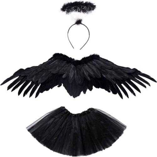 Women Girl Angel Feather Wing Tutu Skirt Halo Ring Set Party Birthday Gift Carnival Wedding Christmas Xmas Halloween
