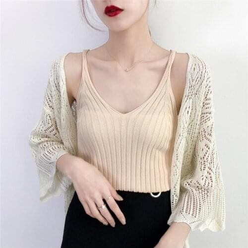 Summer Casual Solid Knitted tanktop Retro Women Camisoles Spaghetti Strap Singlet Backless Off Shoulder Top
