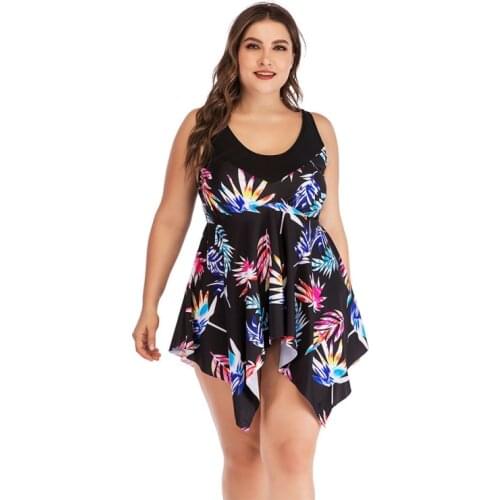 2020 Womens Plus Size Swimwear 2 Piece Swimsuit with Skirt Print Big Bathing Suits Push Up Large 5XL Swim Suit May Female Beach