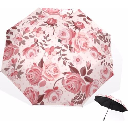 Non-Automatic Anti-UV Umbrella For Women Three Folding Sunny And Rainy Romance Rose Flower Umbrella Outdoor Parasols