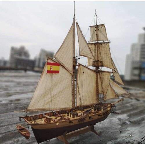 1:100 Wooden Ship Assembly Model DIY Kit Sailing Home Desktop Room Sailboat Decor Ship Model Set for Kids Adults Gift-40x15x30cm