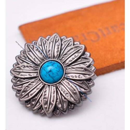 10pcs Sky Blue Turquoise Gunmetal Sun Flower Western Saddle Leathercraft Conchos For Hosre Beast Collar Wallet Ornament