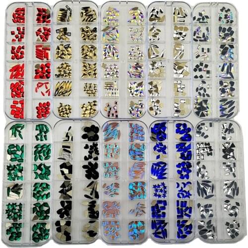 120pcs Per Box Crystal AB Nail Rhinestone Set Fancy Mix Shaped Crystals Glass For DIY Nails Art Decoration