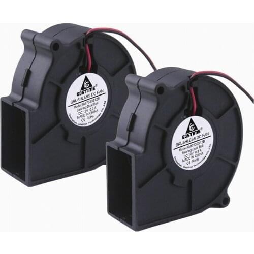 Gdstime 2 pcs 12 Volt DC Cooling Fan 75mm x 30mm Blower Fan 12V Ball Bearing 7530 2Pin Exhaust Cooler 75x30mm