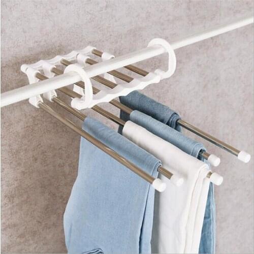 2020 Newest Fashion 5 in 1 Pant Rack Shelves Stainless Steel Clothes Hangers Multi-functional Wardrobe Hot Sale Magic Hanger