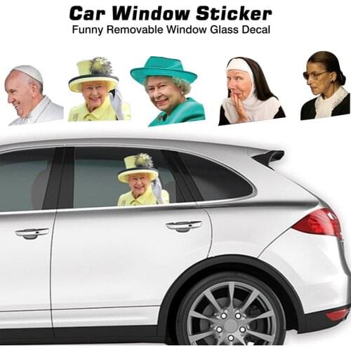 Car Sticker Funny Celebrity 3D Car Rear Window Sticker Decals Car Sillusion Sticker For Queen Elizabeth For Pope Francis