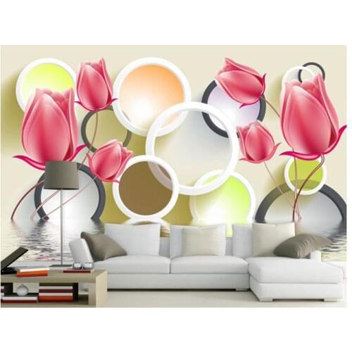 3D wallpaper custom 3d wall murals wallpaper Flower wallpaper 3d round tulip TV setting wall paper paintings wall room wallpaper