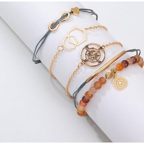 Free shipping 2020 Creative Personality Geometric Bracelet Personality Acrylic Beads 5-Piece Bracelet set wholesale