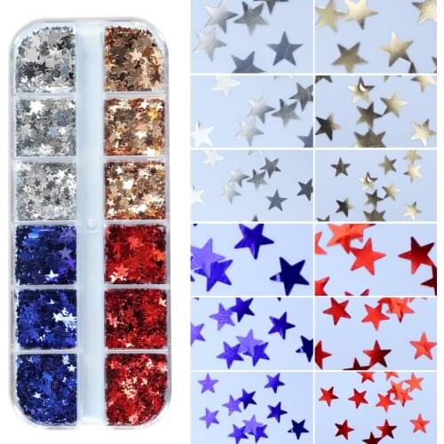 Starlight Nail Sequins Mixed Size Glitter Silver Gold Star Shape Sparkly 3D Flakes For Gel Polish Manicure Nail Art Decorations