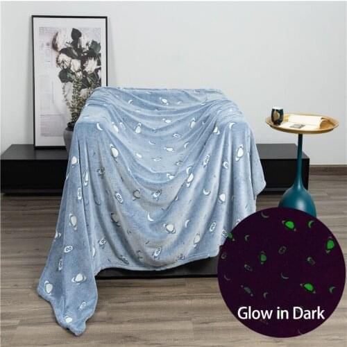 Kids 100*150cm Fluorescence Throw Blanket for Bed Summer Soft Warm Flannel Children Gift Space Stars