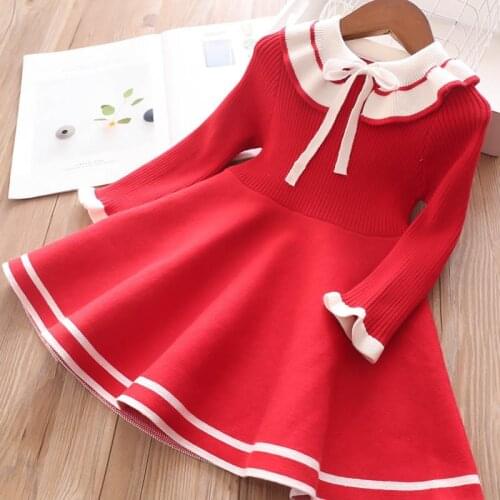 Children Knitting Dress new College Style lattice Baby Girl Autumn Long Sleeve Dresses Children Winter Solid Clothing 2-7 Years
