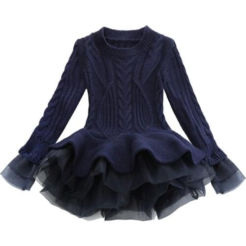 Spring Autumn 2019 Girls Thick Warm Dresses Princess Knitted Party Kids Sweater TuTu Dress Baby Kids Clothes Children Clothing