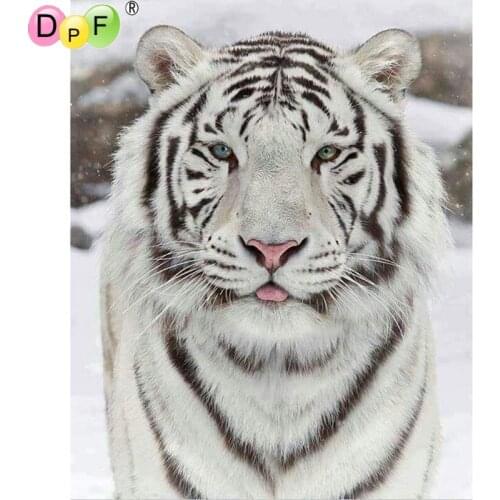DPF Full Square Diamond 5D DIY Diamond Painting "White Tiger" Embroidery Cross Stitch Rhinestone Mosaic Painting Home Decor Gift