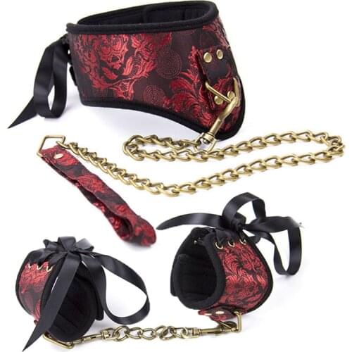 Flirt Sex Collar Fetish Bondage Boutique Bound Slave Leash Steel Chain Handcuffs Strap Restraints erotic sex Toys For Couple