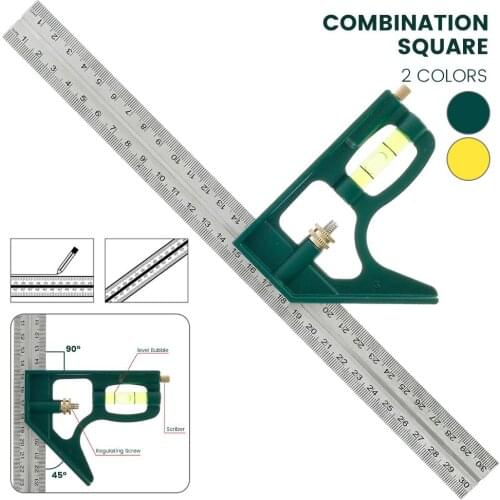 12inch Stainless Steel Measuring Tools Adjustable Combination Right Angle Ruler 45 / 90 Degree With Level Gauge for Woodworking