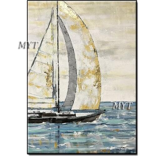 Impression wall art picture white sailboat Hand-painted abstract canvas oil painting for Sofa wall home decor no framed