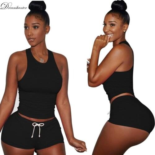Two piece set crop tank top +Skinny shorts summer women sexy Sleeveless 2 piece tracksuit sportswear Casual Club Outfits Suit