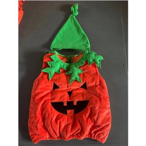 Velvet Pumpkin-Shaped Sleeveless Costume + Knotted Hat Suit for Toddler Girls 2Pcs Baby Halloween Outfit Boys Girls 0-3 Years
