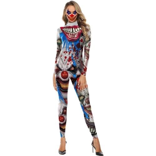 Halloween Costume Horror Clown Cosplay Jumpsuit For Women Printed Bodysuits Halloween Night Parade Stage Performance Costumes