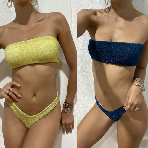 Swimwear womens Female Bandeau Thong lamella fabric sexy tube top high waist bikini 5 colors blinking Sexy swimsuit