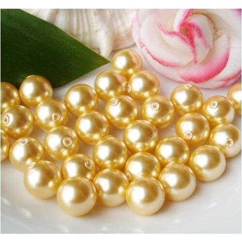 Favorite Pearl Loose Beads Fine Jewelry AAA 8-18MM Golden Round Half Drilled Sea Shell Pearls For Making Earring Ring Pendant