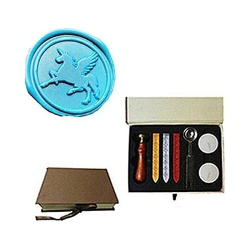 MDLG Vintage Fancy Pegasus Fying Custom Picture Logo Wedding Invitation Wax Seal Sealing Stamp Sticks Spoon Gift Box Set Kit