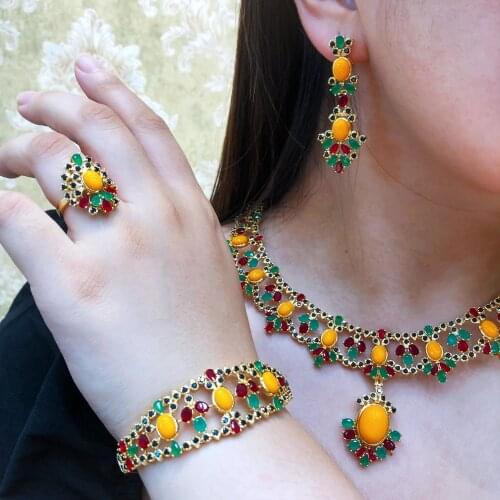 Missvikki New Luxury Ethnic style exotic Jewelry Set Earrings Necklace Bangle Ring 4 PCS Women Wedding Jewelry 2021 Trendy HOT
