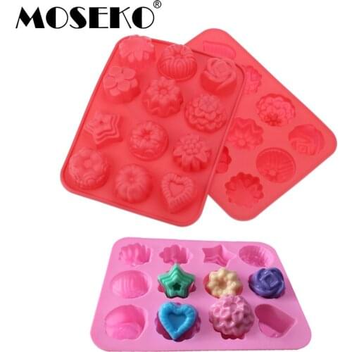 MOSEKO 12 Holes Silicone Chocolate Mold Chocolate Baking Tools Non-stick Silicone cake mold Jelly and Candy Mold DIY 3D Mold