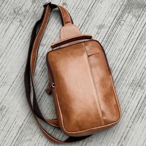Mens Sling Bag Leather Chest Shoulder Backpack Crossbody Bag