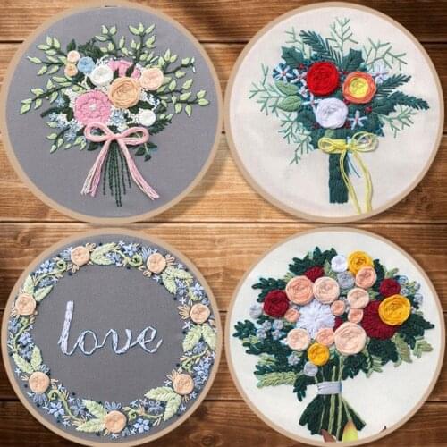 DIY Embroidery Starter Kit Flower Plant Pattern Cross Stitch Kit With Embroidery Hoop Tools