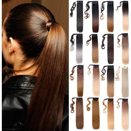 DAIRESS Clip in Ponytail Extension Wrap Around Long Straight Pony Tail Hair 22 Inch 110g Synthetic Hairpiece - Multicolor