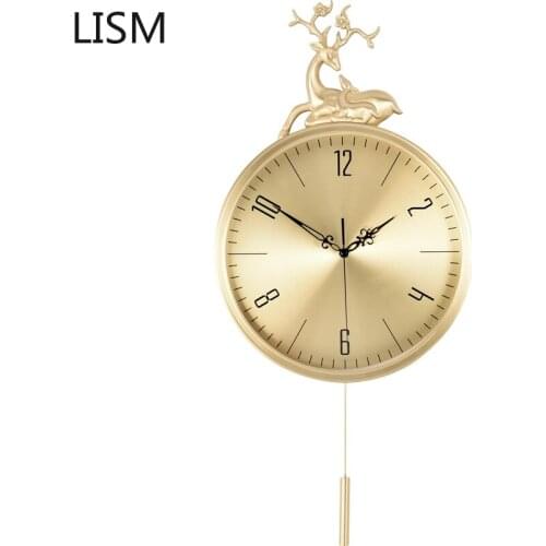 Nordic Wall Clock Living Room Home Fashion Copper Deer Head Personality Creative Quartz Clock Light Luxury Decorative Clock