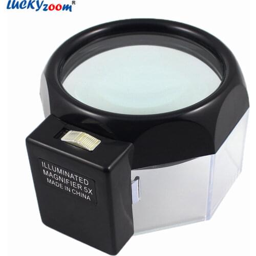 Luckyzoom Desktop Illuminated Magnifying Glass With Bulb Lamp 4X Cylinder Glass Lens Magnifier For Read Repair Jewelry Loupe