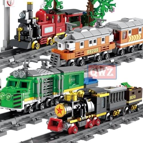 New City Railway Train Tramcar Building Blocks Bricks Assembled Educational Kids Toys Children Brinquedos Gift