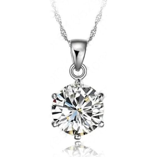 925 Sterling Silver Necklace Women Holiday Gift Wedding Jewelry 6 Claw Cubic Zircon Pendant Engagement Women Bijoux