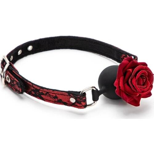 Couple Silicone Rose Gag Ball BDSM Bondage Restraint Open Mouth Breathable Rose-shaped Ball Sling Gag Sex Toy Female Accessories
