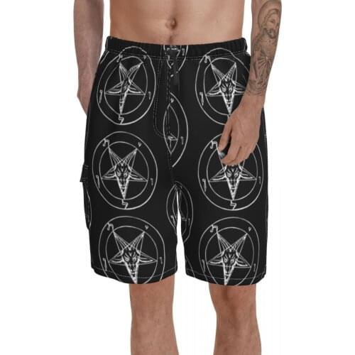 Baphomet Board Shorts Pattern Beach Swimming Trunks Polyester Men Swim Trunks