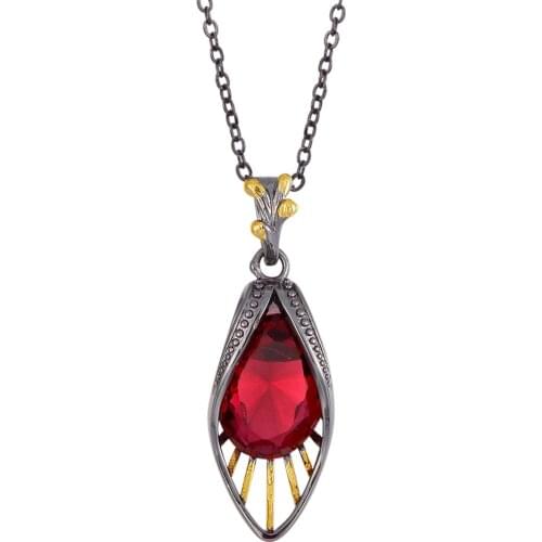 Deluxe Pendant Necklace Earings Jewelry for Women Solar Red Water Drop Zircon Holiday Christmas Gift