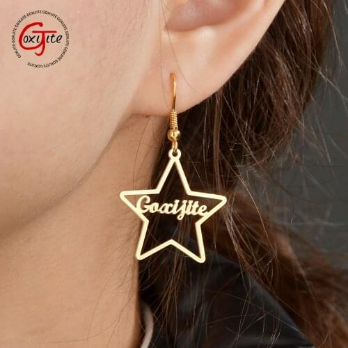 Goxijite Custom Name Star Earring For Women Personalized Cursive Letter Nameplate Star Earring Stainless Steel Accessaries