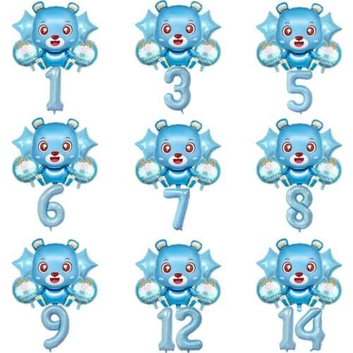 Blue Pink Baby Bear Foil Baby Shower Balloon 40inch Pearly Number Helium Balloon Happy Birthday Party Decorations Kids