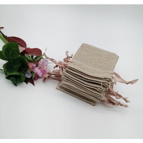 Tote Linen Fabric Bag Sack Jute Gift Bags Silk Ribbon Drawstring Jute Bag for Webbing Party Packaging Bags Storage Travel Pouch