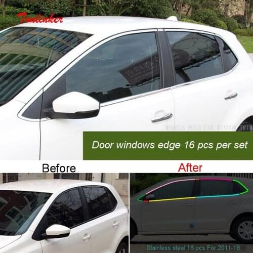 Tonlinker Door Window Edge Cover case cover For Volkswagen POLO 2011-18 Car styling 16 pcs Stainless steel Cover sticker