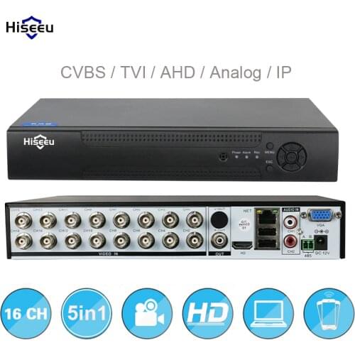 16CH 5in1 AHD DVR support CVBS TVI AHD Analog IP Cameras HD P2P Cloud H.264 VGA HDMI video recorder RS485 Audio Hiseeu