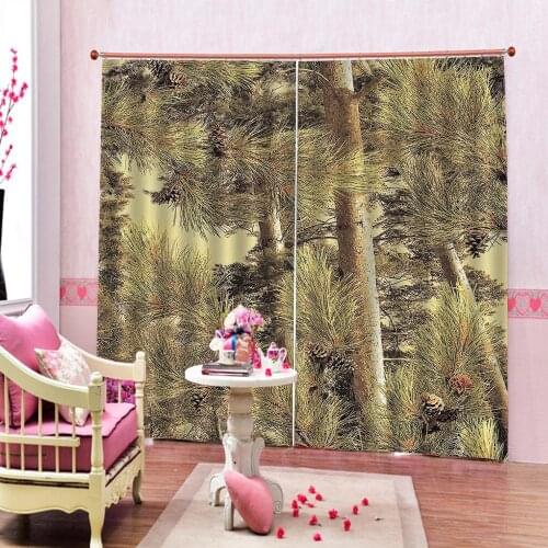 Natural Country Pine Forest Window Curtain Photo Print For Living room Bedroom Sunshade Blackout Drapes Sets 2 Panels With Hooks