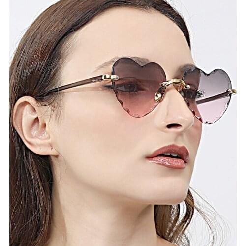 Heart Frame Rimless Women Men Sunglasses Gray Tan Pink Lens UV400 Eye Protection Girl Sexy Ladies Outdoor Eyewear