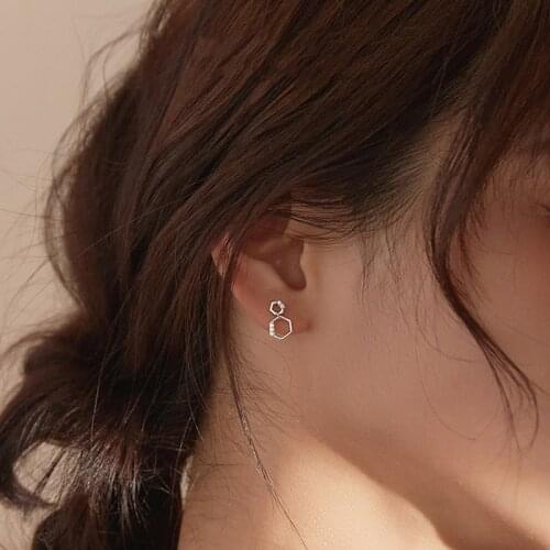 925 Sterling Silver Hexagon Drop Earrings For Women Wedding Jewelry Brincos Pendientes Fashion New Hollow Simple Design Earrings